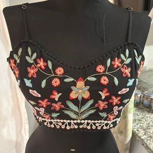 Embroidered black crop top